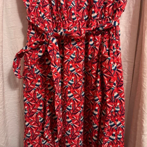 Boden midi 10-long dress with whimsical birds, cotton jersey with pockets & sash - Picture 4 of 6